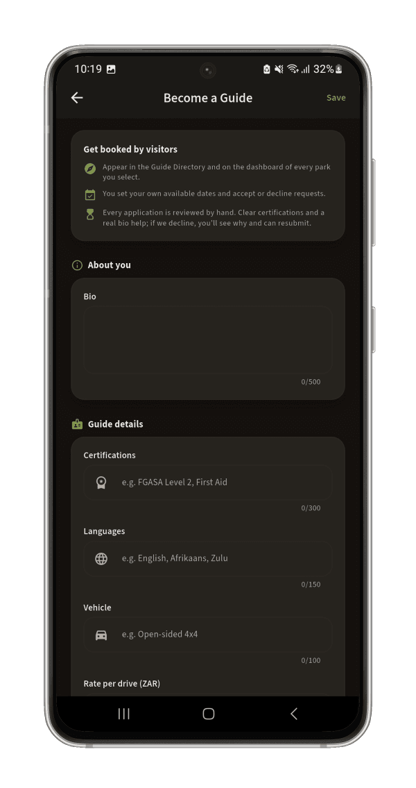 Become a Guide: List your own profile from the app