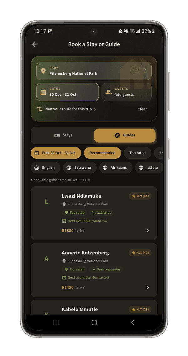 Guide Directory: Filtered by park
