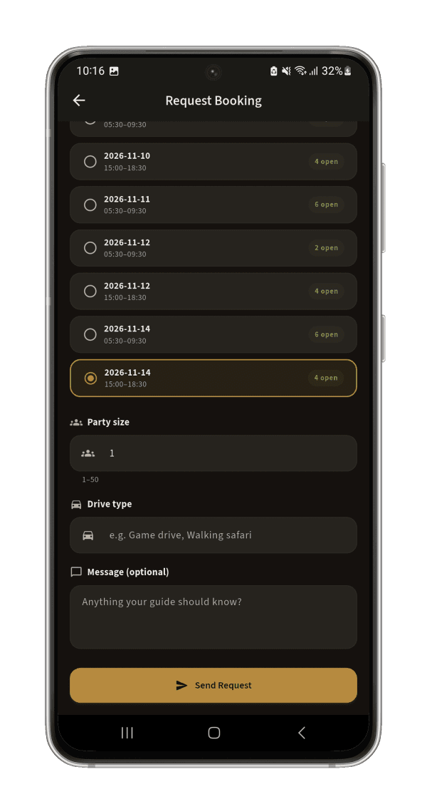 Request Booking: Pick a date, send the request
